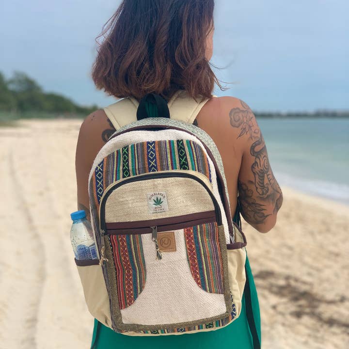 Lungta Imports - Wholesale Backpack - Unisex - Natural Handmade Large Multi Pocket Hemp Nepal Backpack6