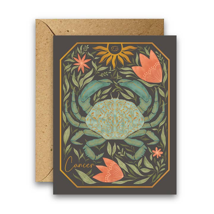 The Cancer Zodiac Garden Gold Foil Greeting Card for wholesale by Amicreative