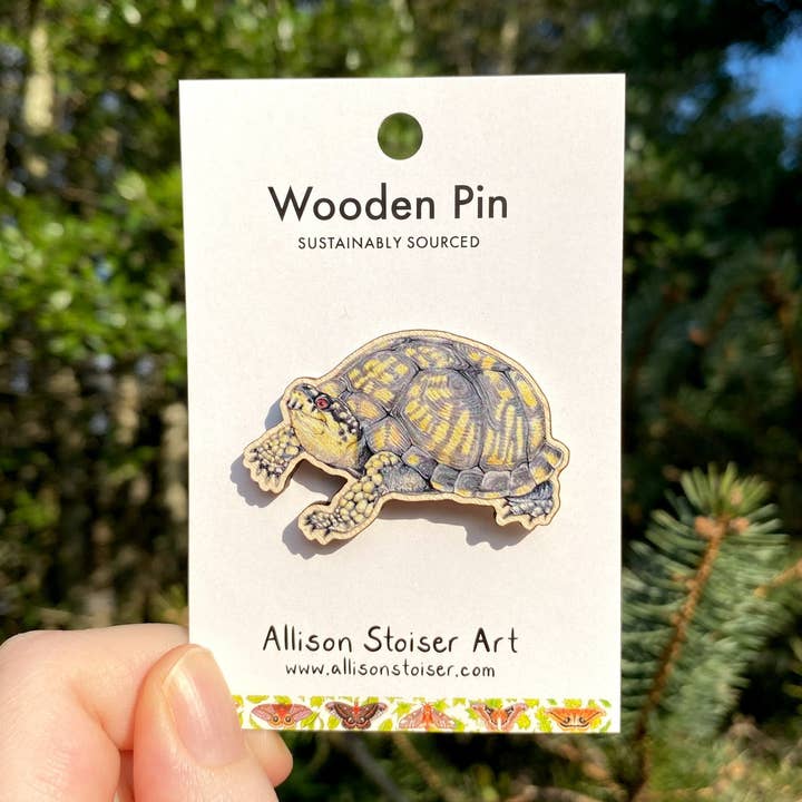Eastern Box Turtle Wooden Pin (Sustainably Sourced) for wholesale by Allison Stoiser Art
