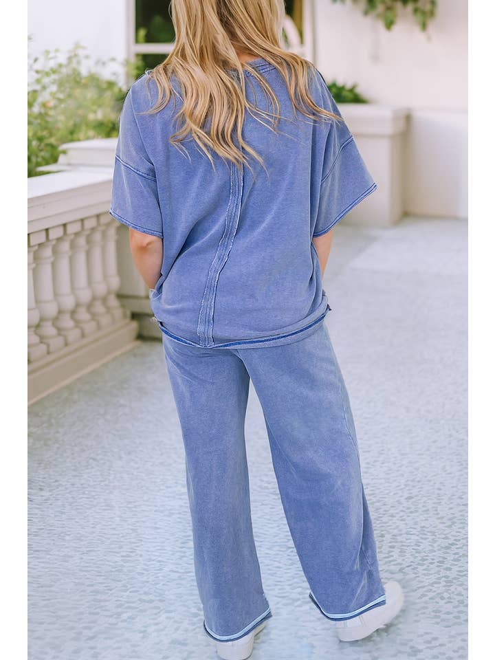 Lilac LDC Floral Patch Exposed Seam Raw Edge Pants Set for wholesale on Faire