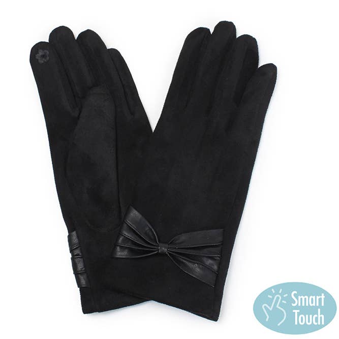 Hana - Wholesale Gloves - Women's - Ribbon Deco Suede Feel Winter Gloves