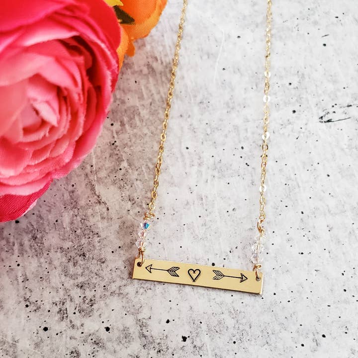 Boho Arrow Bar Necklace with Crystal Accent for wholesale by Salt and Sparkle