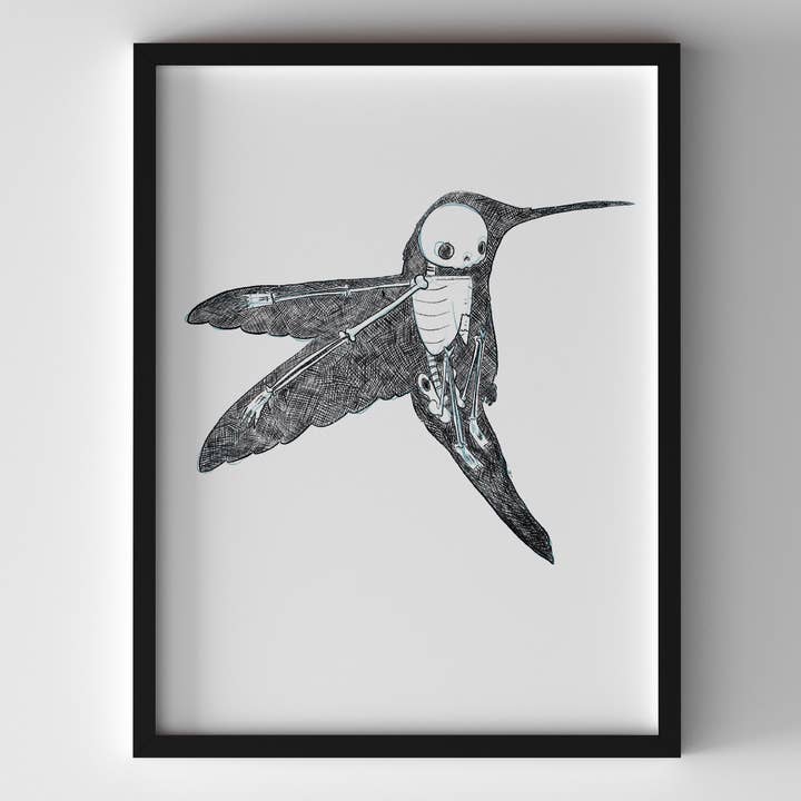 Cat Rocketship – wholesale Art print – Hummingbird Skeleton Art - 8x10, 5x7 Print