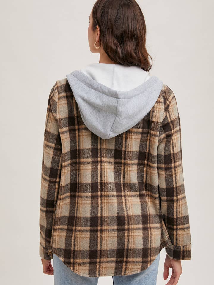 Bluivy – wholesale Shirt Jacket/Shacket - Women’s – HOODED FLANNEL BUTTON FRONT SHIRT JACKET6