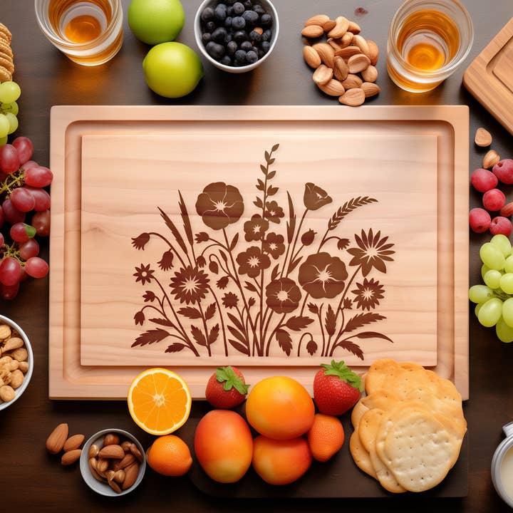 Pretty Wildflower Engraved Cutting Board – Rustic Kitchen for wholesale by Southern Farm Signs
