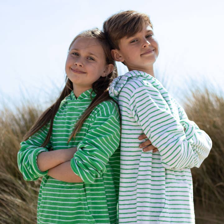 Children's Striped Towelling Hooded Beach Robe for wholesale by Bridie & Bert