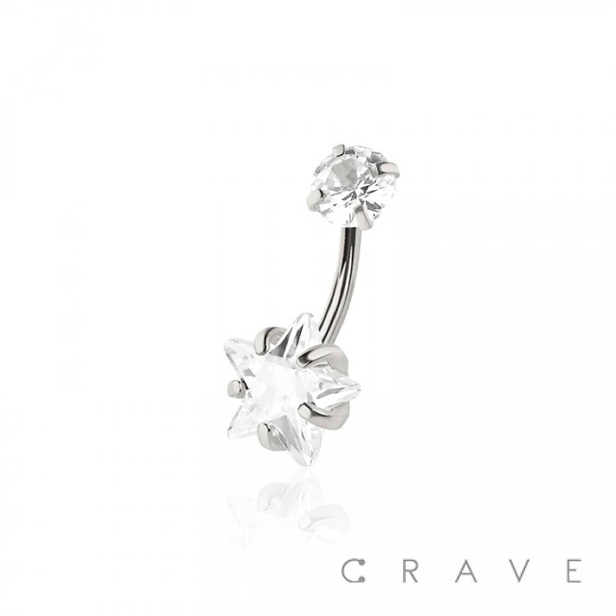 CRAVE - Wholesale Belly Ring - DOUBLE PRONG SET STAR CZ 316L SURGICAL STEEL NAVEL RING8