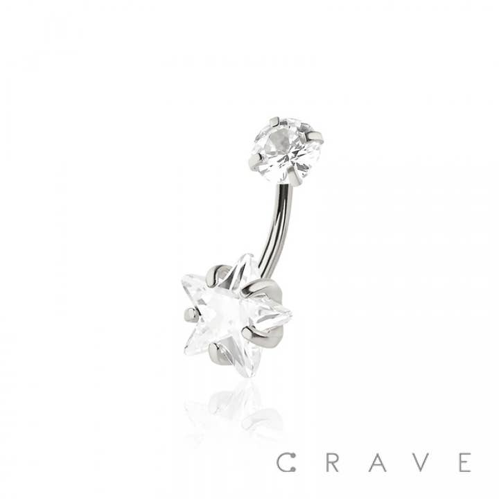 CRAVE - Wholesale Belly Ring - DOUBLE PRONG SET STAR CZ 316L SURGICAL STEEL NAVEL RING8