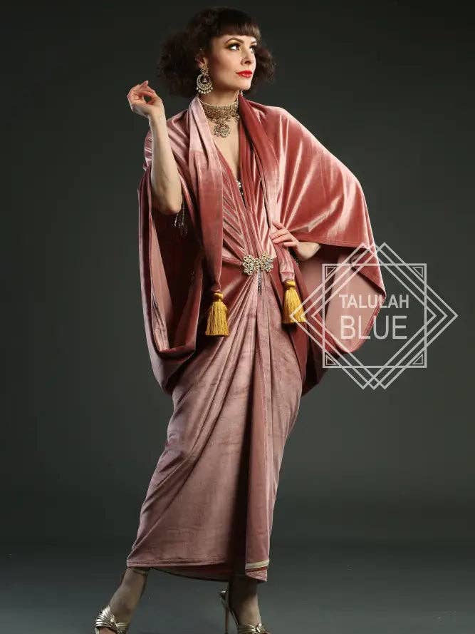 Talulah Blue - Wholesale Dress - Women's - 1920s Blush Velvet Great Gatsby Dress - Floor length flapper Cocoon Robe4