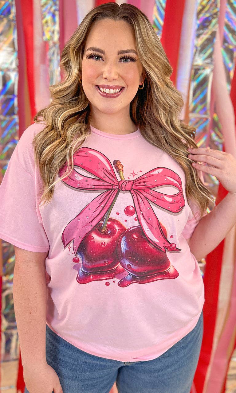 Sugar Stitch - Vente T-shirt à imprimés – femme - T-shirt graphique avec nœud rose bonbon et cerise en strass2