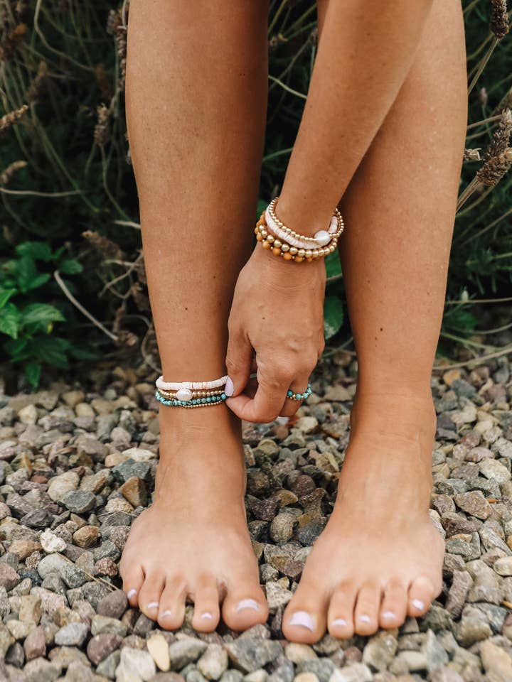 Natural Pearl + Gold Filled Beaded Adult Anklet or Bracelet for wholesale by CanyonLeaf