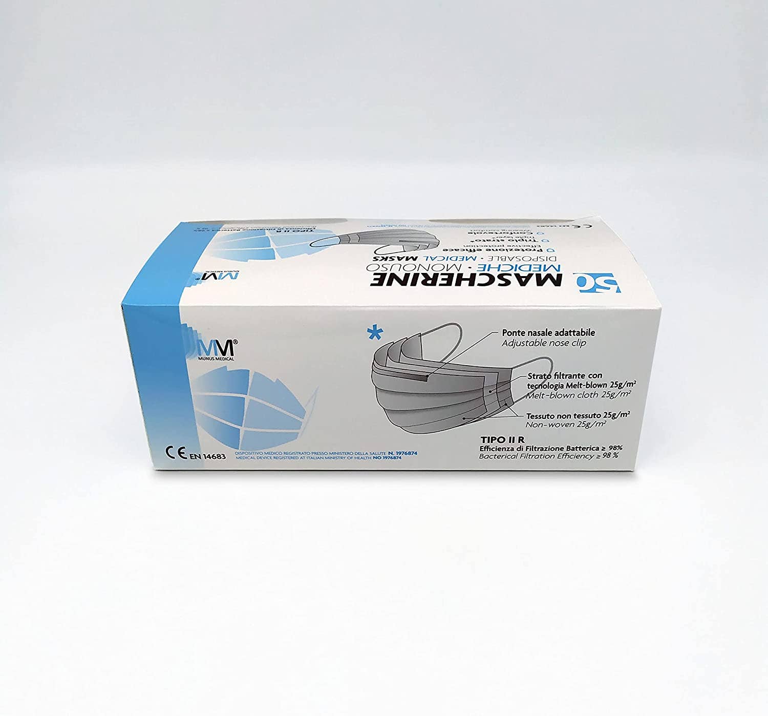 Munus Medical - Wholesale Protective Face Mask/Shield - ADULT SURGICAL MASK MM-005-50 - 1 BAG OF 501