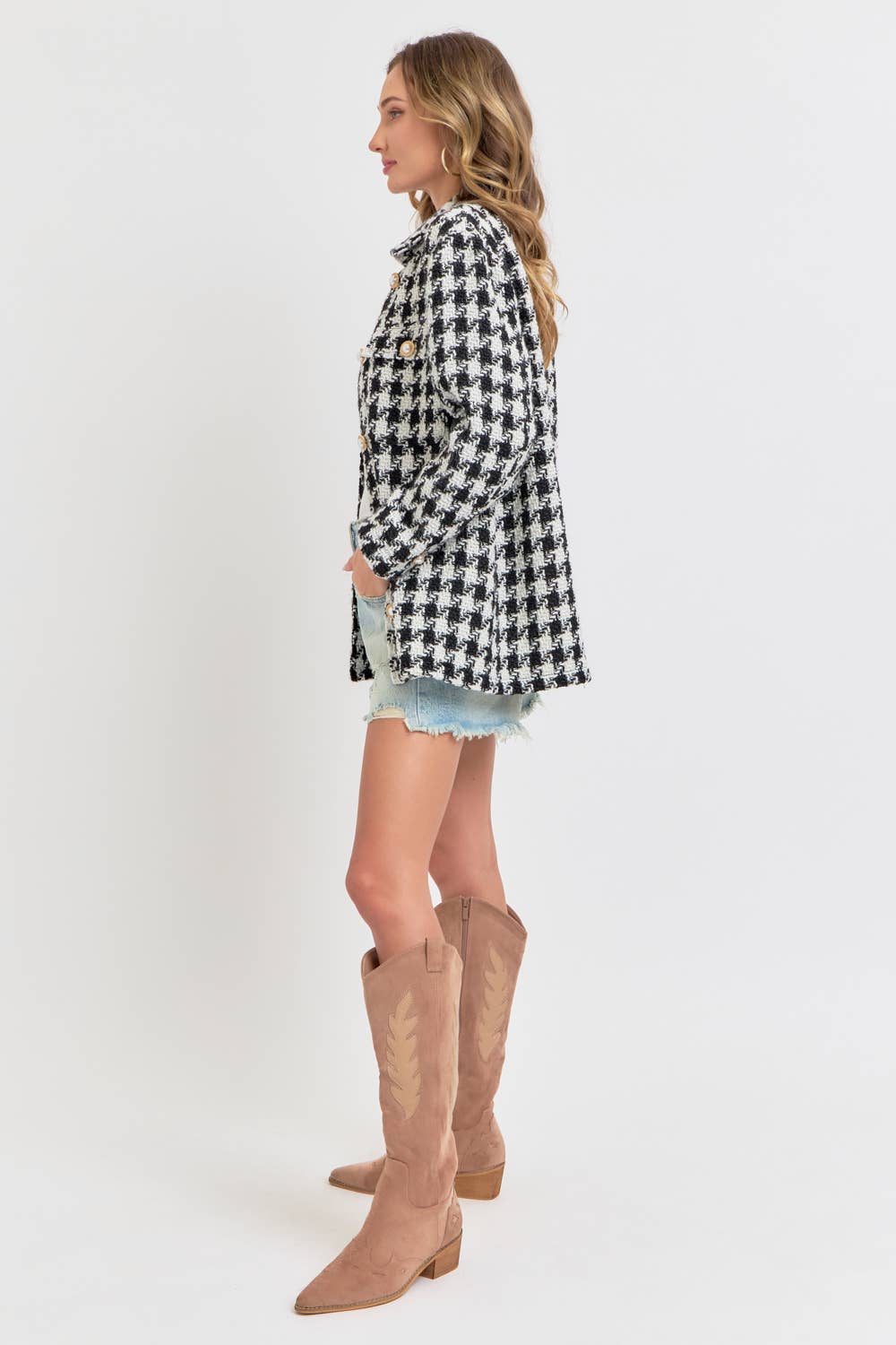 SCHWARZ/WEISS Hahnentritt Tweed Blazer mit lockerem Schnitt für den Großhandel auf Faire11