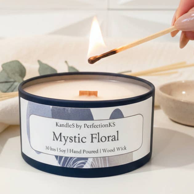 Mystic Floral Luxury Candle | 8oz Non-Toxic Soy Candle with Wooden Wick | Clean Burn for wholesale by PerfectionKS