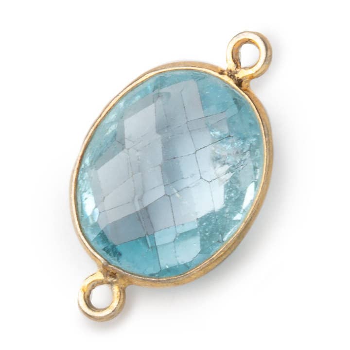 13x11mm Vermeil Bezel Sky Blue Topaz faceted oval Petite Connector 1 piece for wholesale by Beads of Cambay