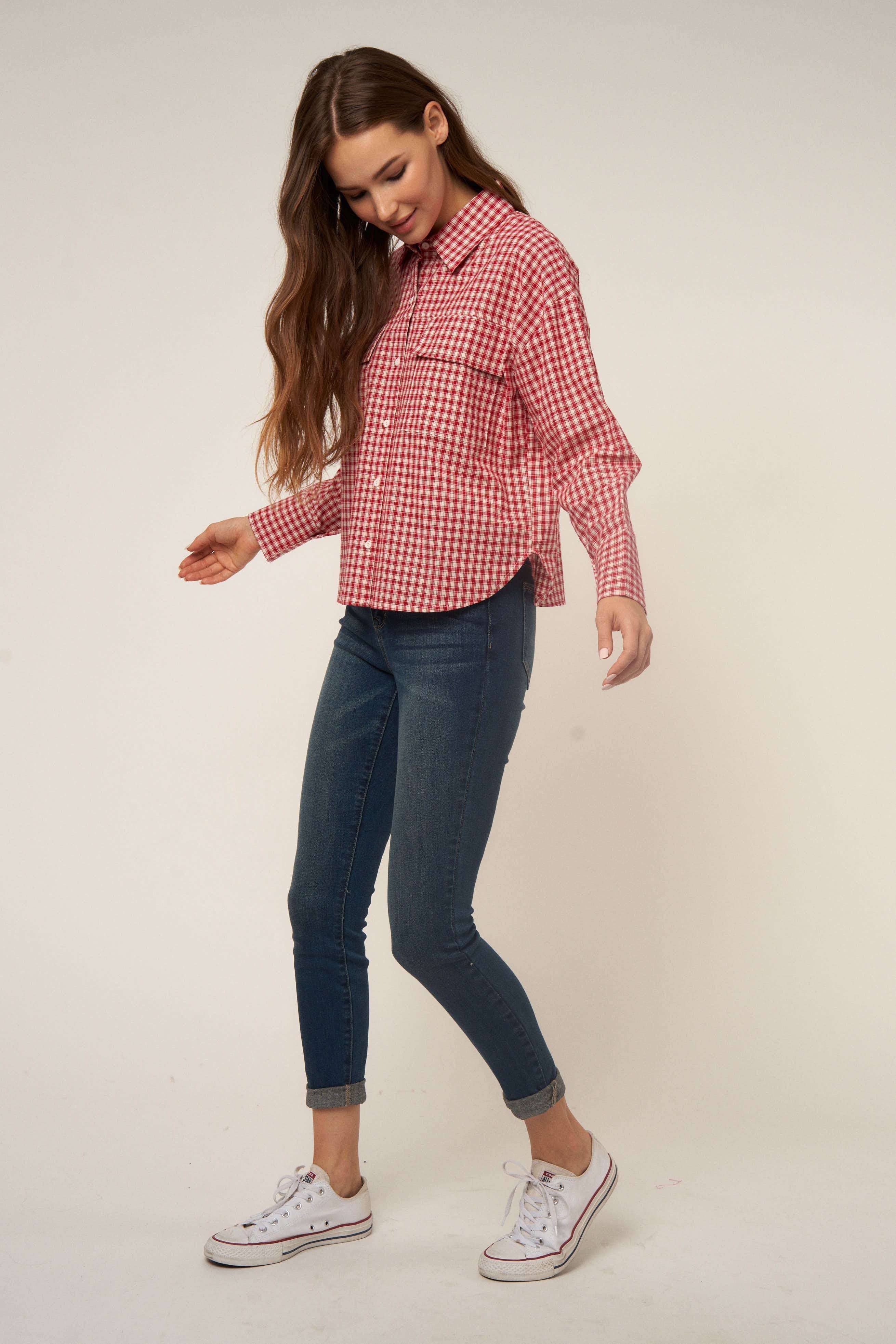 WINE SMALL GINGHAM BUTTON DOWN SHIRT for wholesale on Faire12