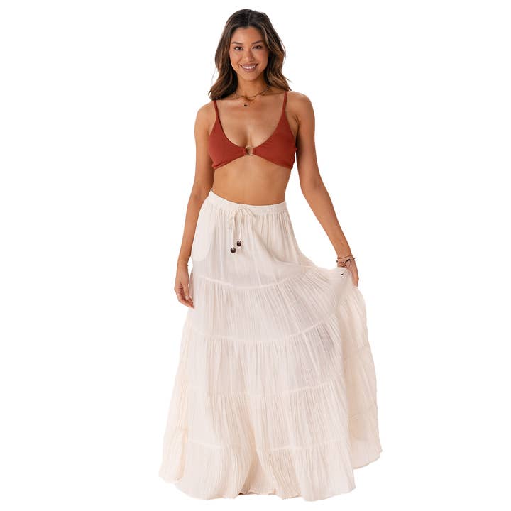 Lotus and Luna - Wholesale Skirt - Women's - Cream Shipwrecked Maxi Skirt with Bead0