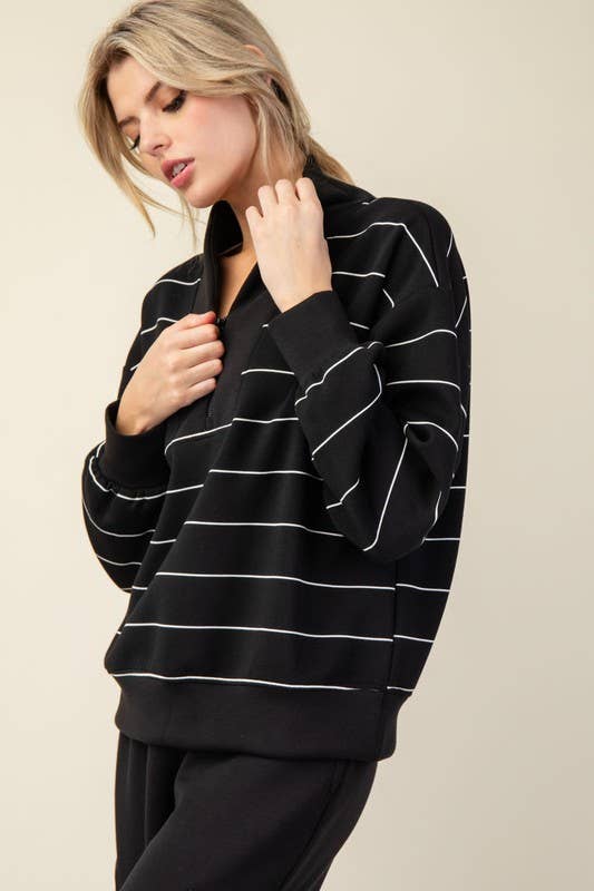 Sunday Morning - Wholesale Jacket - Women's - J0332PL37 PLUS STRIPE V-NECK MODAL POLY SPAN SCUBA JACKET 4