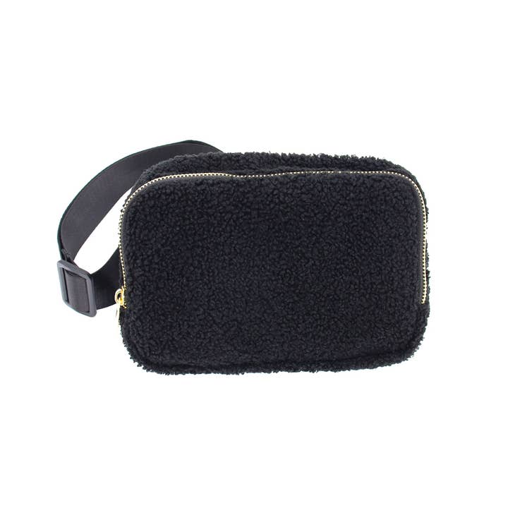Mavi Bandz - Wholesale Belt Bag - Women's - Varsity Collection Black Sherpa Fanny Waist Pack Belt Bag