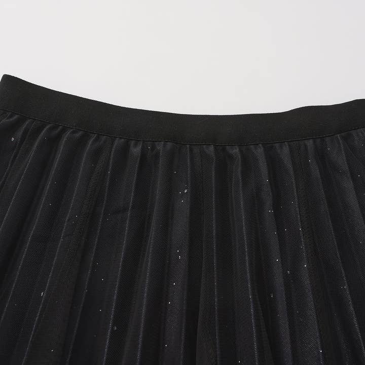 Black pleating mesh Skirt with ombre effect and glitters (Black) for wholesale on Faire2