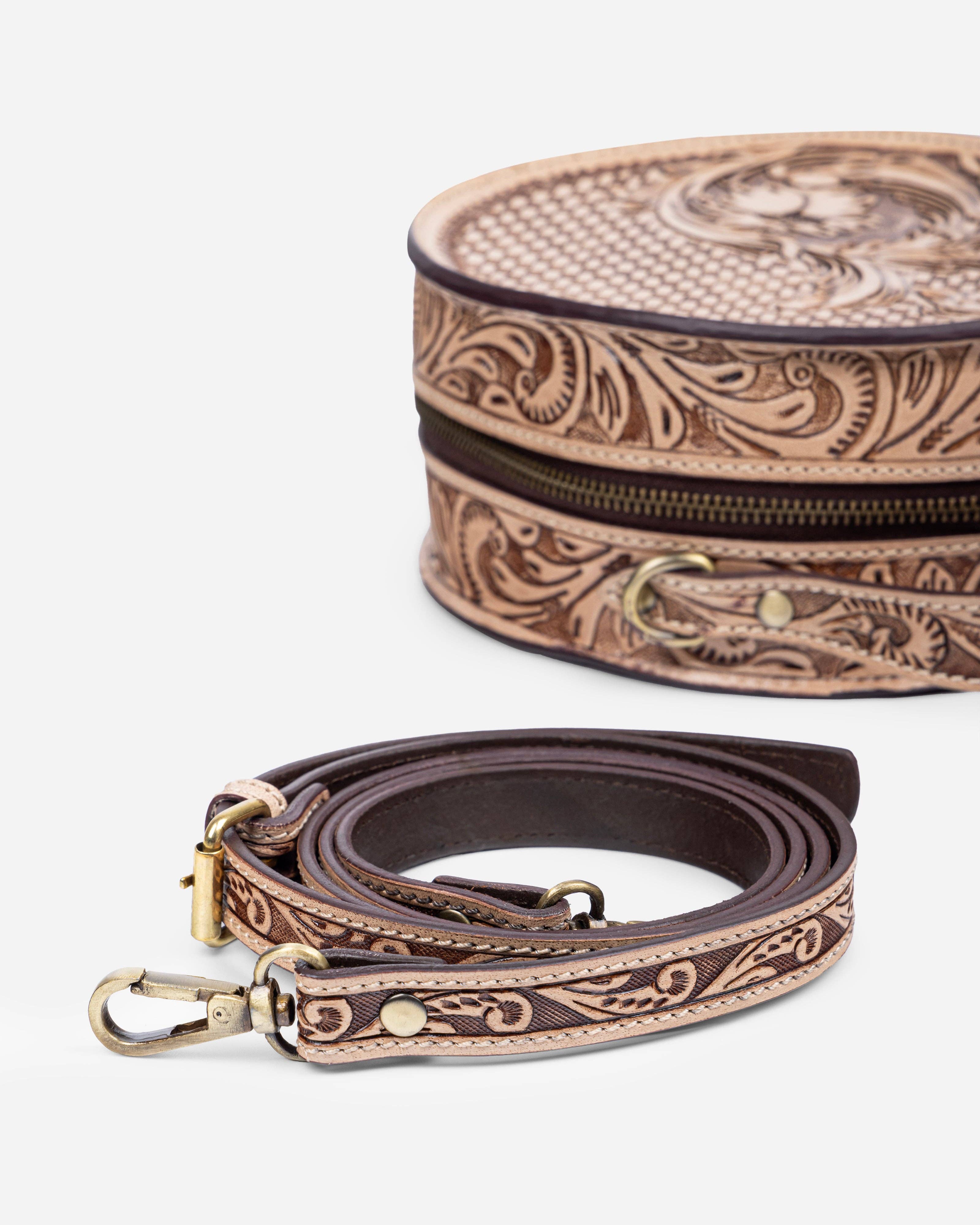 House of Kraft Jewelry & Accessories - Wholesale Top Handle Bag - Women's - Woven Petals Design | Brown Leather Bag | Round Bag13