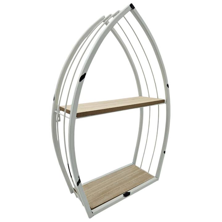 Maritim væghylde båd hvid metal MDF-træ 48x32x12 cm Shabby Chic for engroshandel hos SchnappFreude