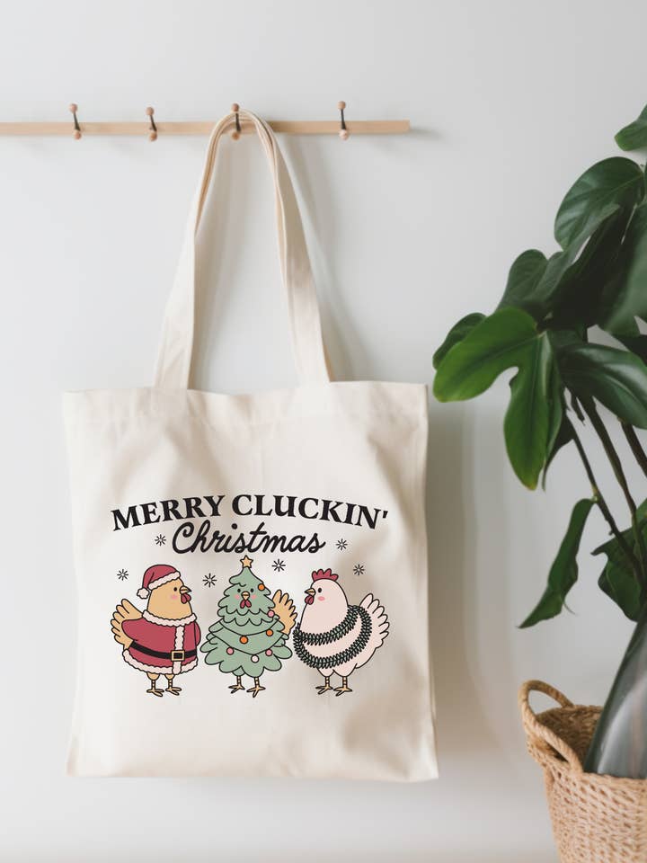 Merry Cluckin' Christmas Canvas Tote Bag for wholesale by EnchantingSunshine