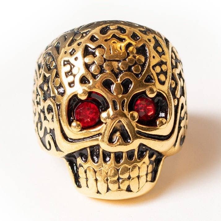 Bague crâne punk en cristal rouge pour la vente par Maral Kunst