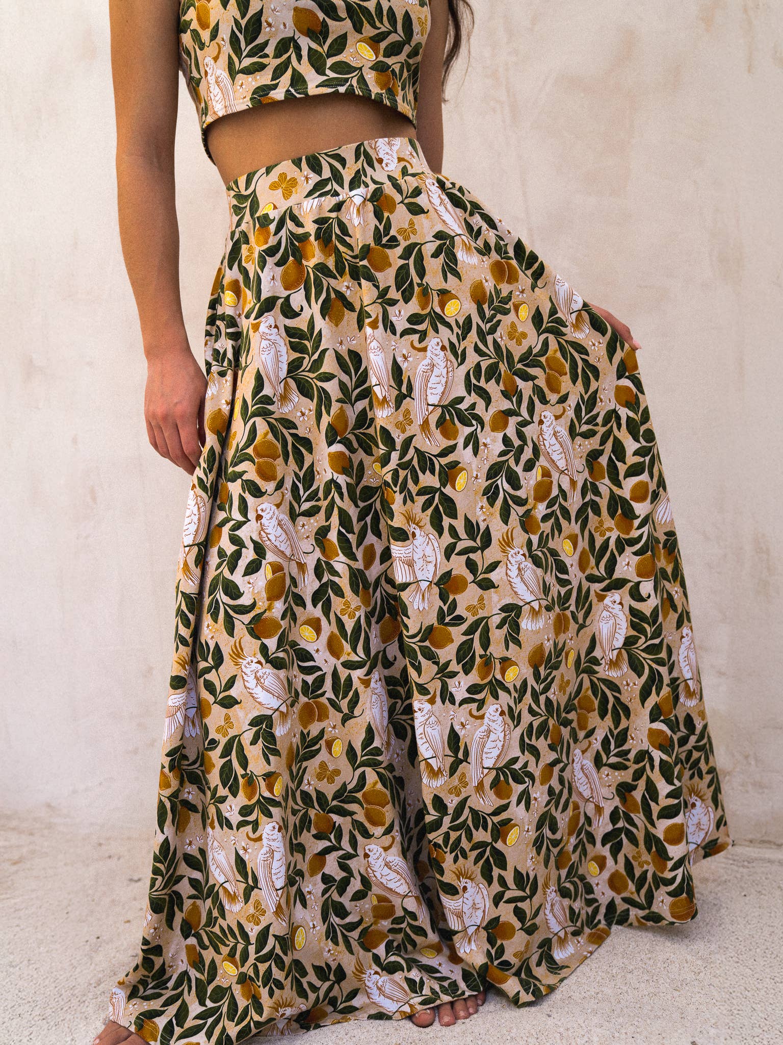Sun & Sanctuary - Wholesale Skirt - Women's - Palisades Maxi Skirt in Yellow Cockatoos2