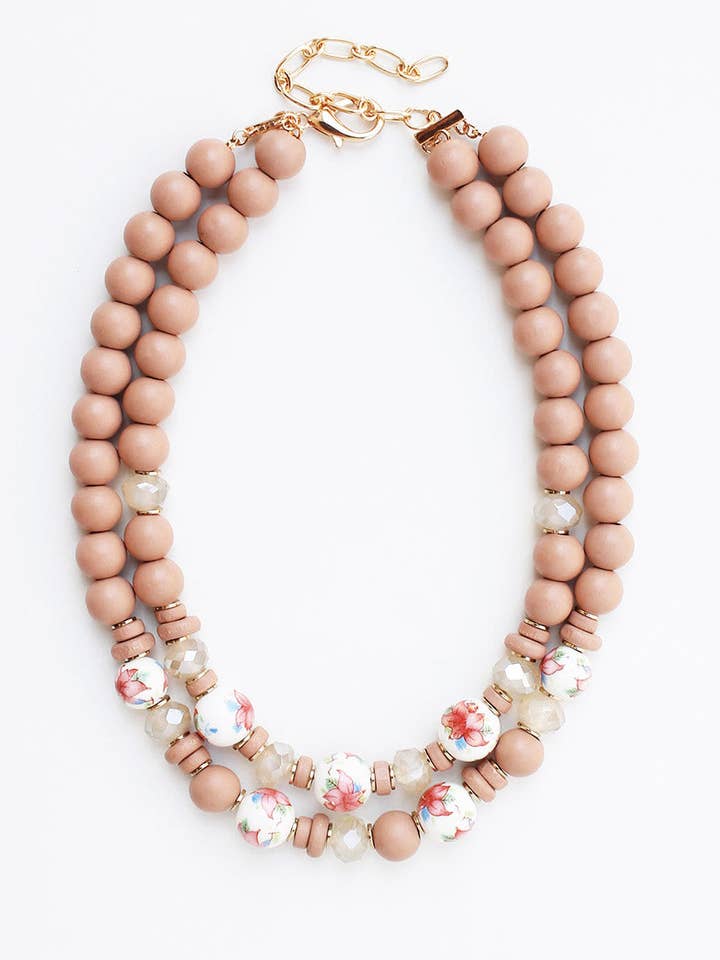 6593 R2-98 Layered Neutral & Floral Beaded Necklace for wholesale by Turquoise Haven