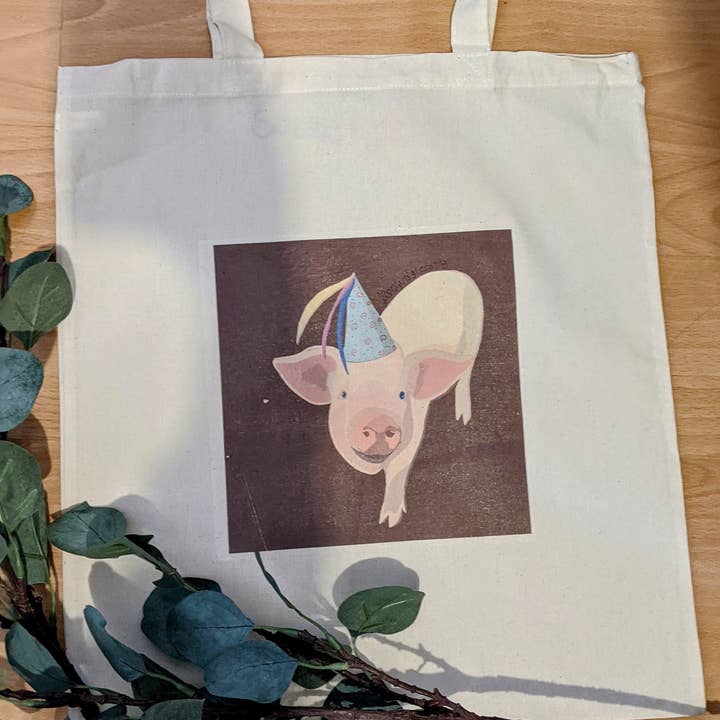 Party Pig tote bag for wholesale by Sazzlebybell