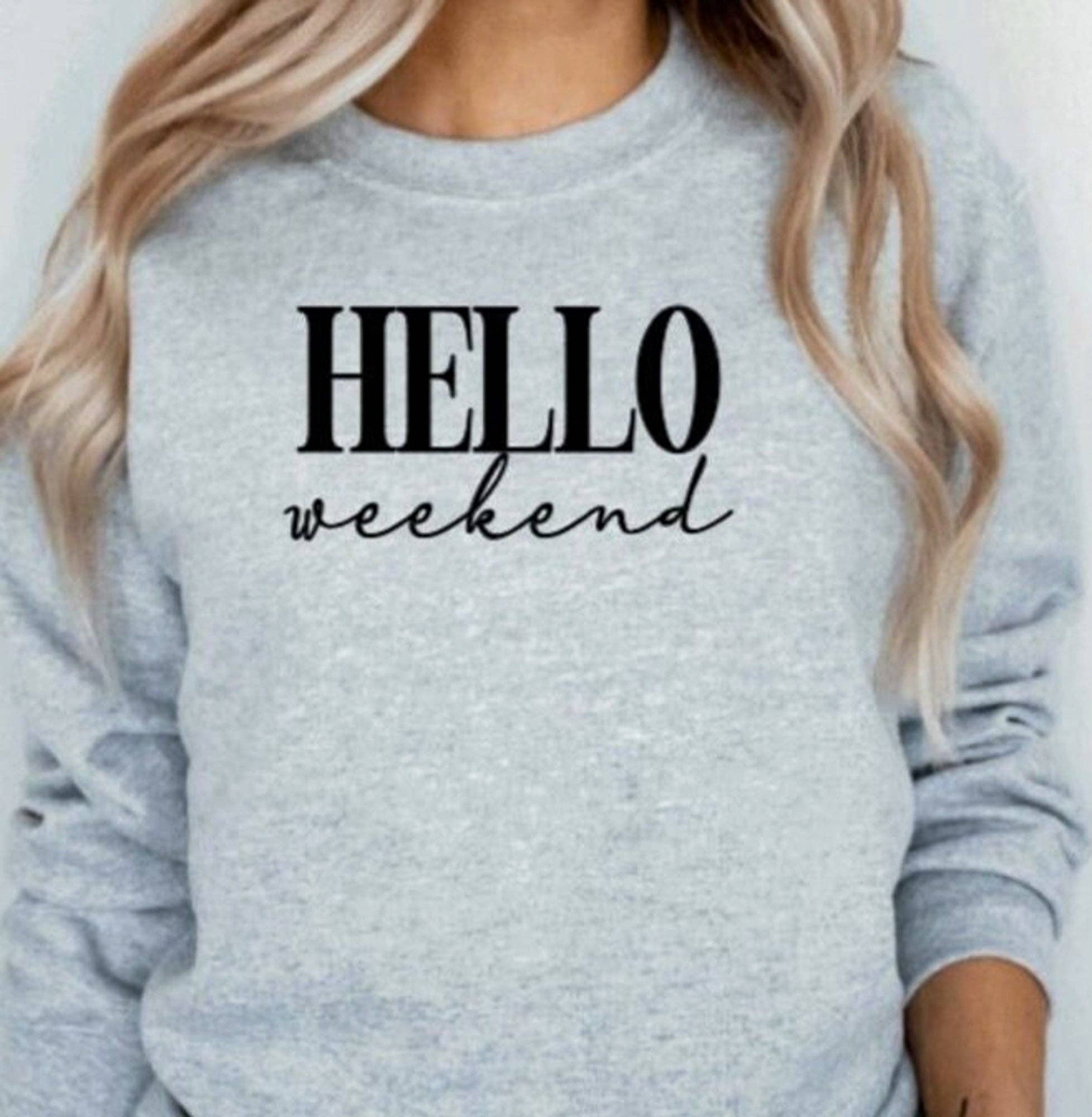 Peach Closet - Wholesale Graphic Sweatshirt - Women's - Hello Weekend Crew Sweatshirt0