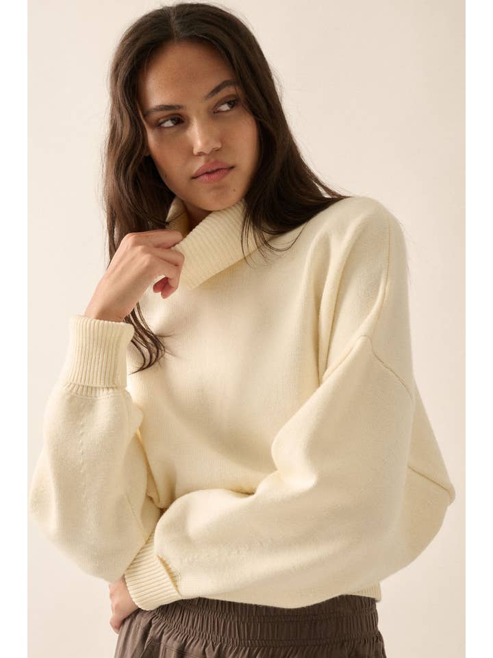Promesa USA - Wholesale Knit Sweater - Women's - Solid Knit Banded-Hem Cropped Turtleneck Sweater