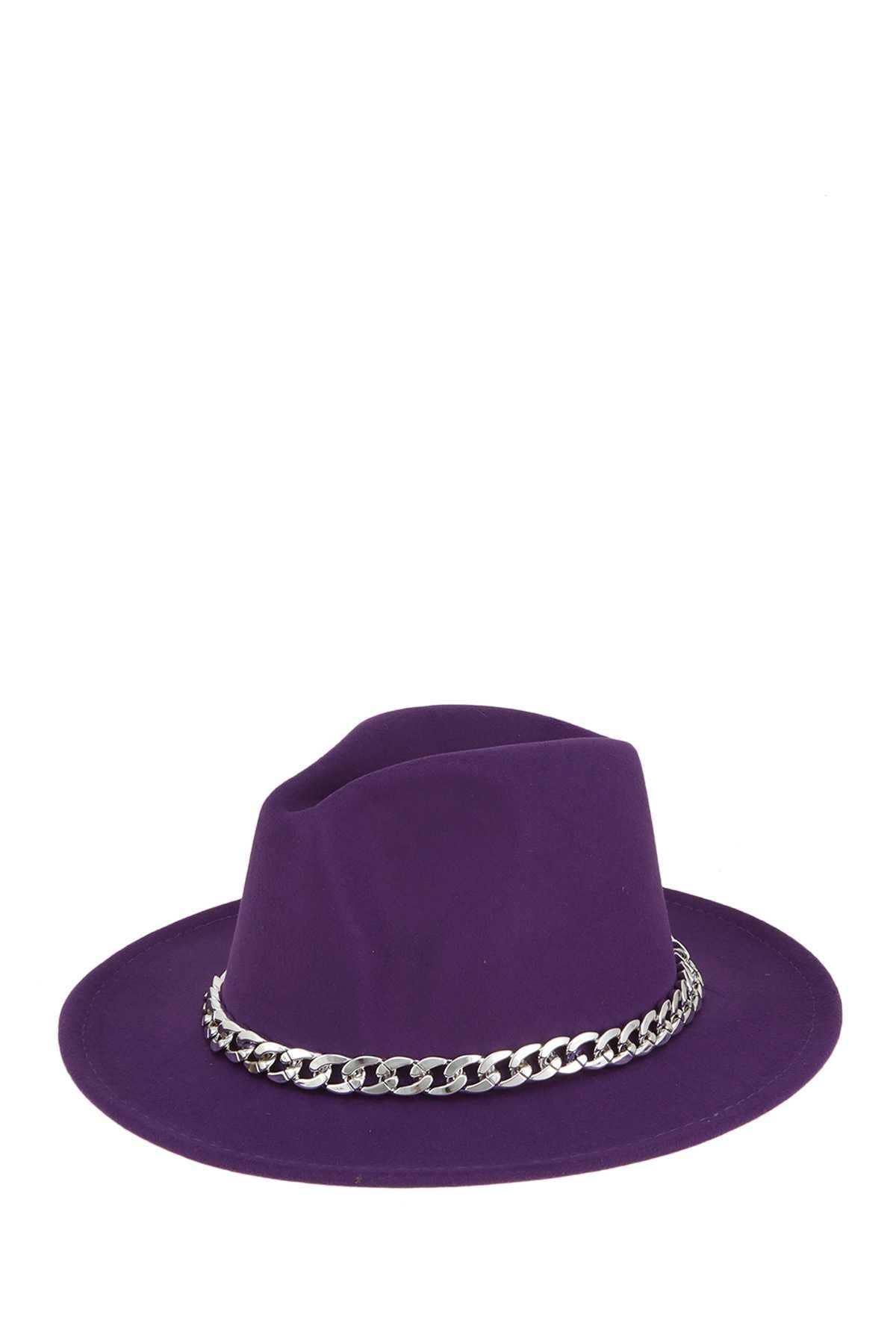 anbfashion - Wholesale Fedora - Women's - Cuban Chain Accent Fedora Hat 52028