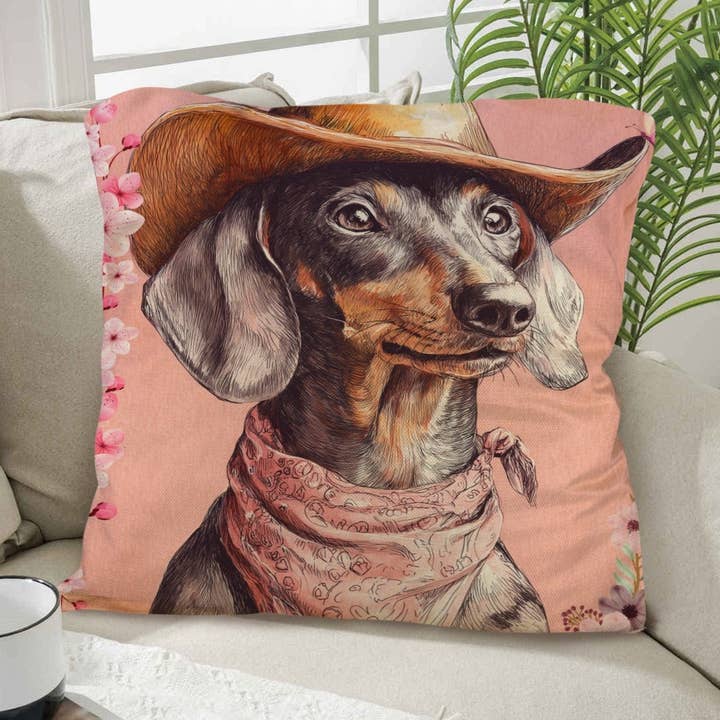 Danilo Painted Dachshund Pillow Case Made in America for wholesale by BAHA RANCH WESTERN WEAR