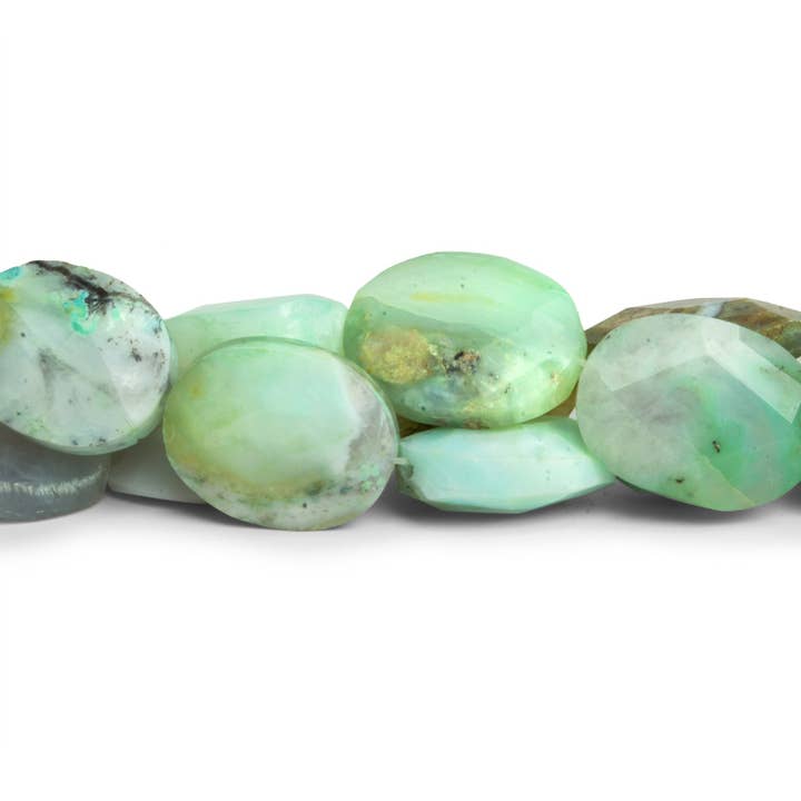 18x16mm Blue Peruvian Opal Faceted Ovals 16 inch 19 beads for wholesale by The Bead Traders