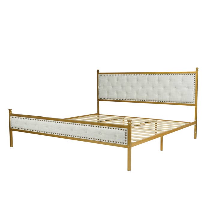 HOMYCASA DESIGN INC - Wholesale Bed - Queen/King Tufted Bed Frame, Beige/Brown, No Box Spring9