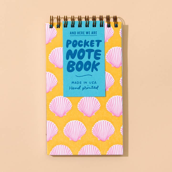 Small Modern Summer Letterpress Spiral Notebook—Pink Shells for wholesale by And Here We Are