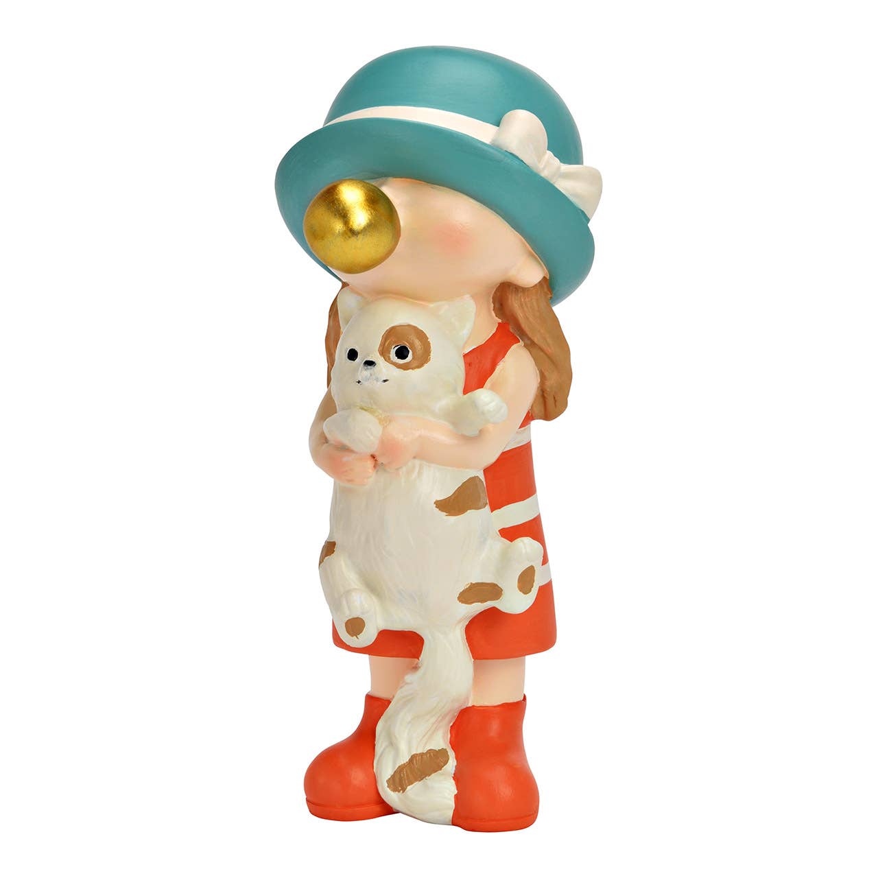 Wurm - Wholesale Decoratief beeldje - Beeld Meisje met Kauwgombel en Kat van Poly, Kleurrijk (B/H/D) 6x18x8cm0