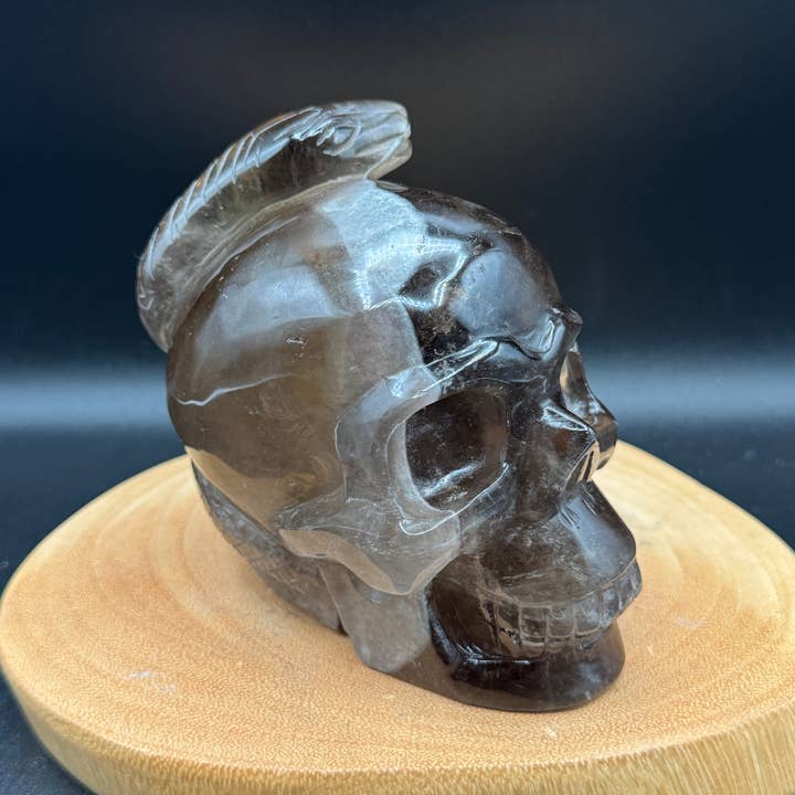 The 7 Directions - Wholesale Spiritual Stone/Crystal - 3.9 lb Unique Smoky skull w/ snake carving H366