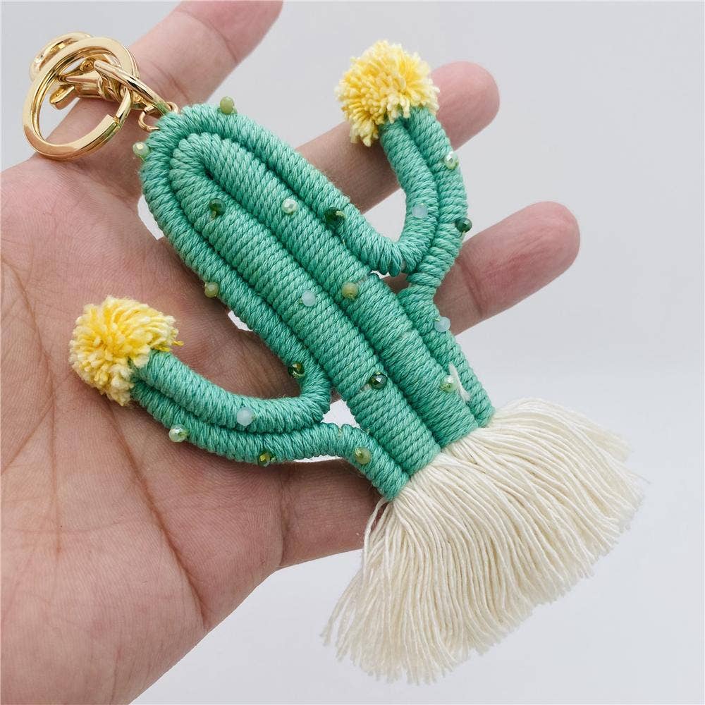 Mio Queena – wholesale Keychain – Women's – Green Plant Cactus Bohemian Bead Keychain0