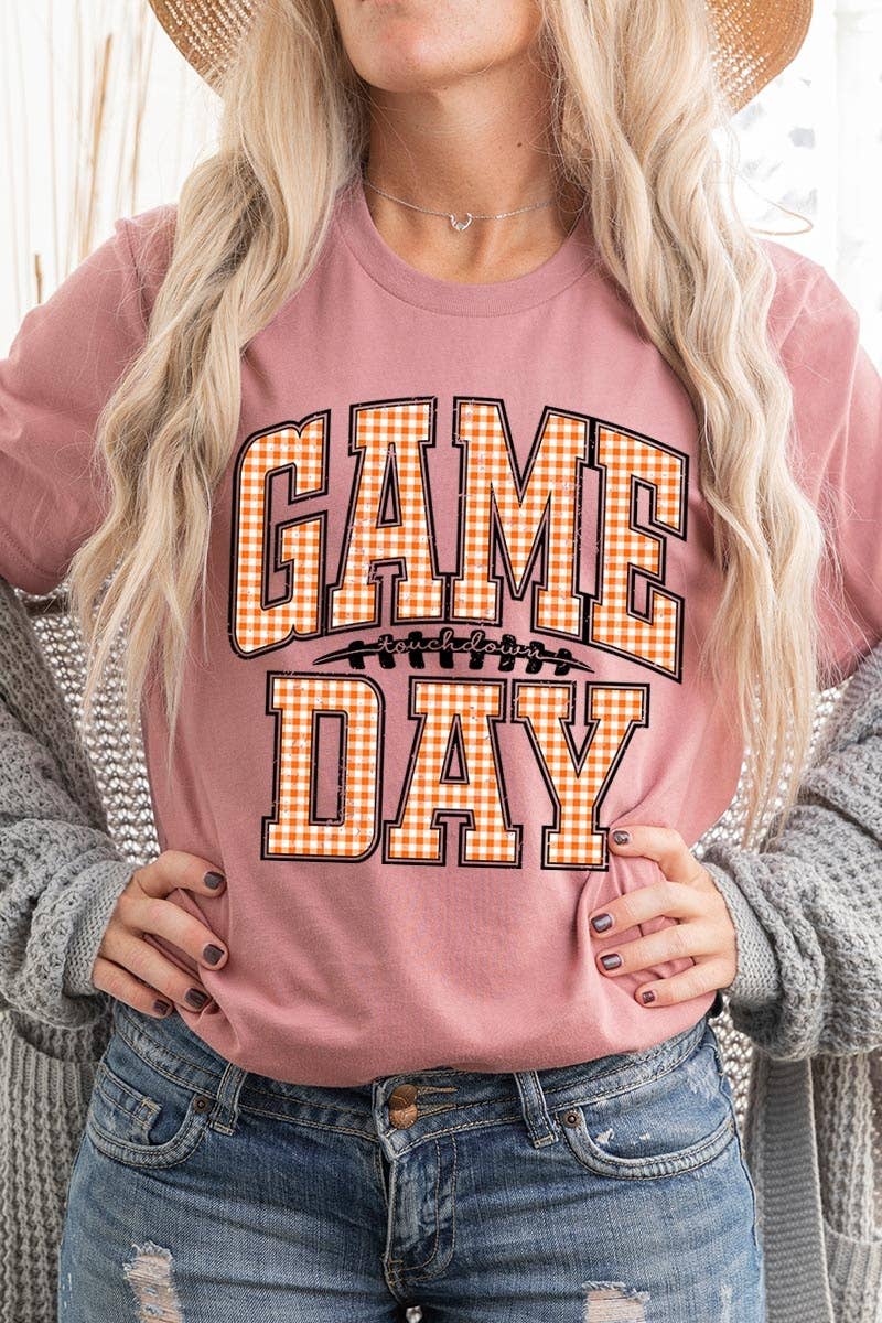 COLORBEAR - Wholesale T-Shirt (Graphic) - Women's - Orange Gingham Game Day Graphic Tee15