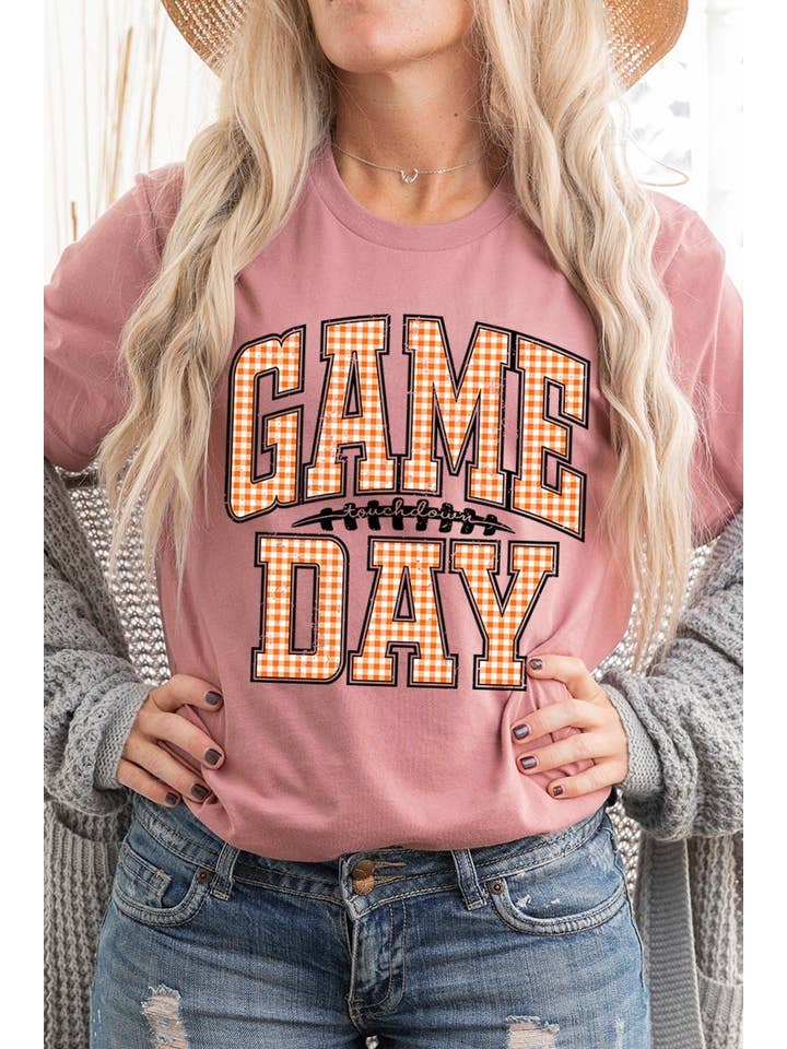 COLORBEAR - Wholesale T-Shirt (Graphic) - Women's - Orange Gingham Game Day Graphic Tee15
