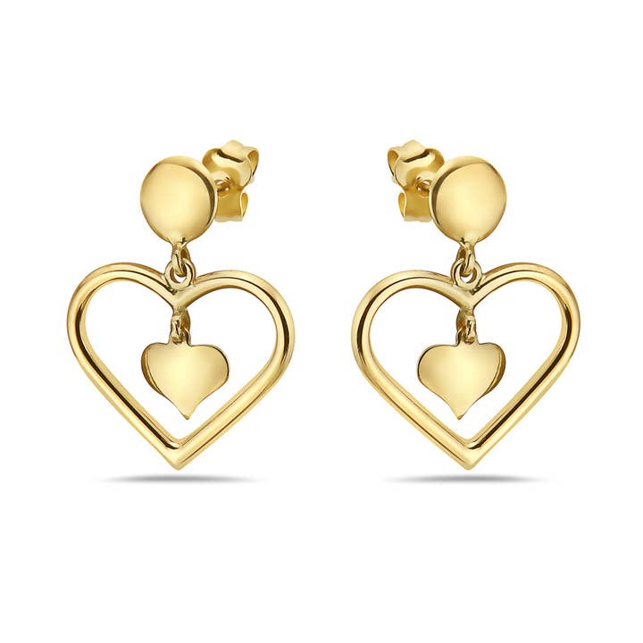 14K DUBBELE HARTVORMIGE STUDS voor wholesale door Pori Jewelry