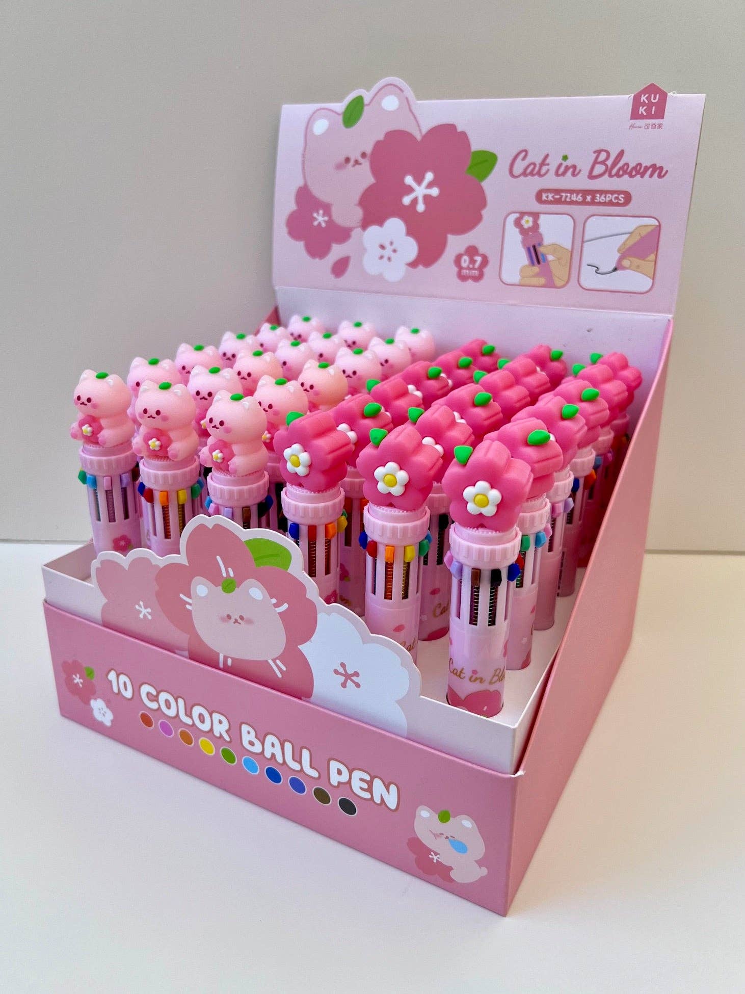 BCmini - Vente Stylos - 23013 STYLO BILLE RÉTRACTABLE 10 COULEURS SAKURA CHAT-3620