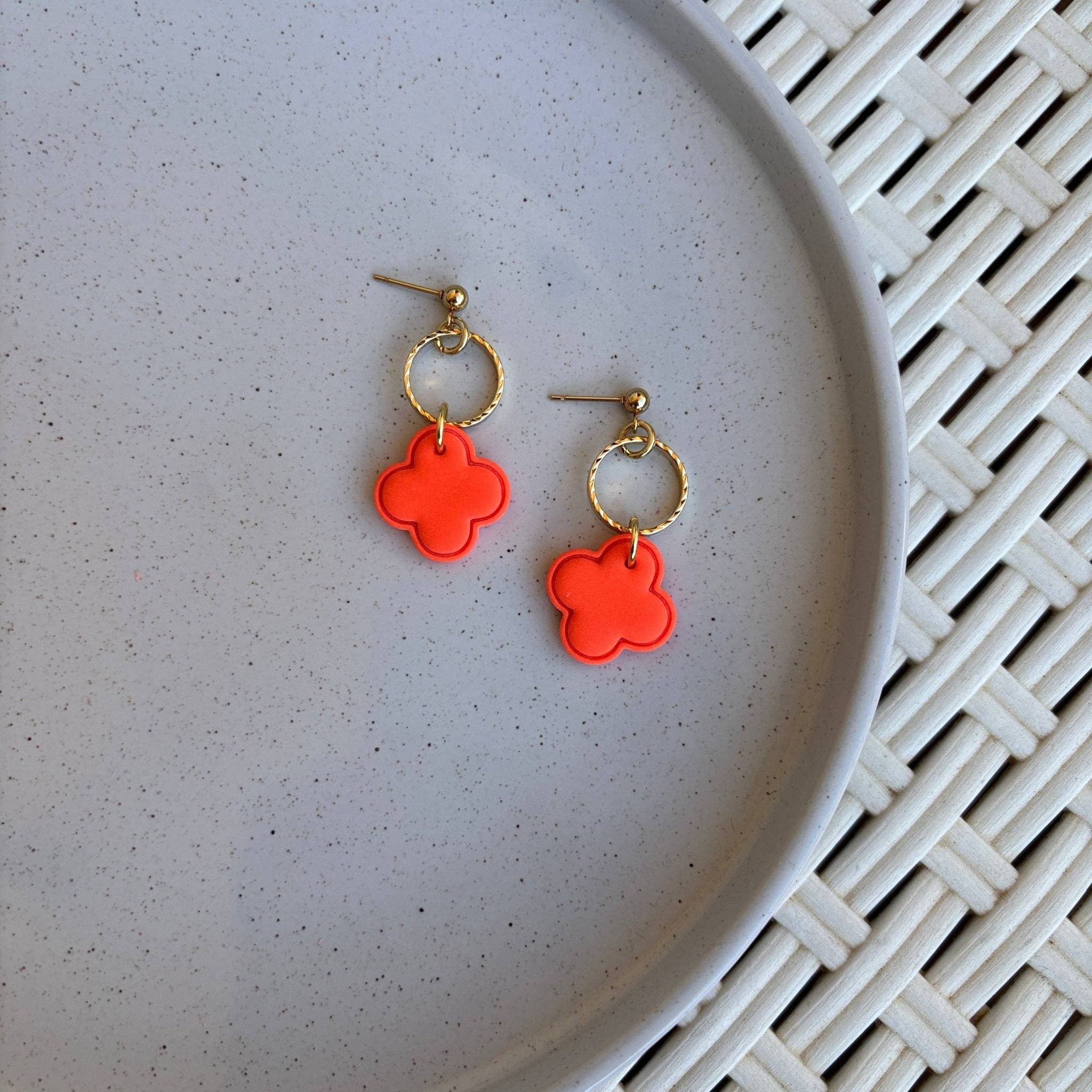 DUESTELLE ITALIA - Wholesale Dangle Earrings - Citrus Clover Dangles - Orange Four-Leaf Clover Earrings6
