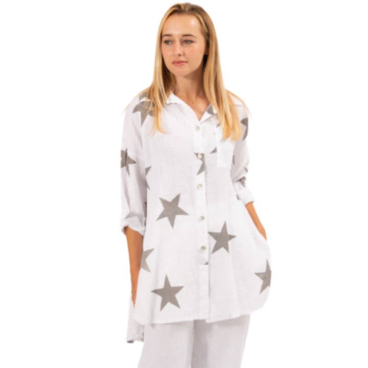 VeraMay - Wholesale Buttoned-down shirt – Women's - 2849 White Vera May Italian Linen Top 2