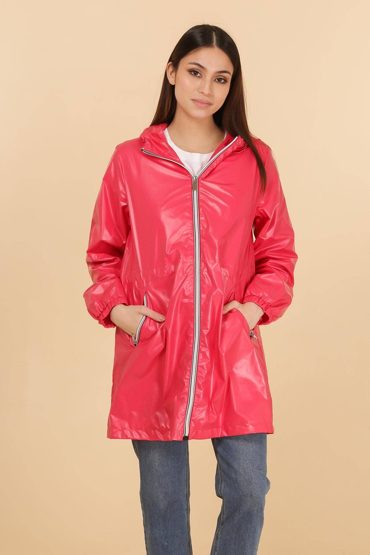 Attrait Paris - Vendita all'ingrosso Giacca antivento - Donna - Impermeabile lungo metallico con zip colorata e richiudibile15