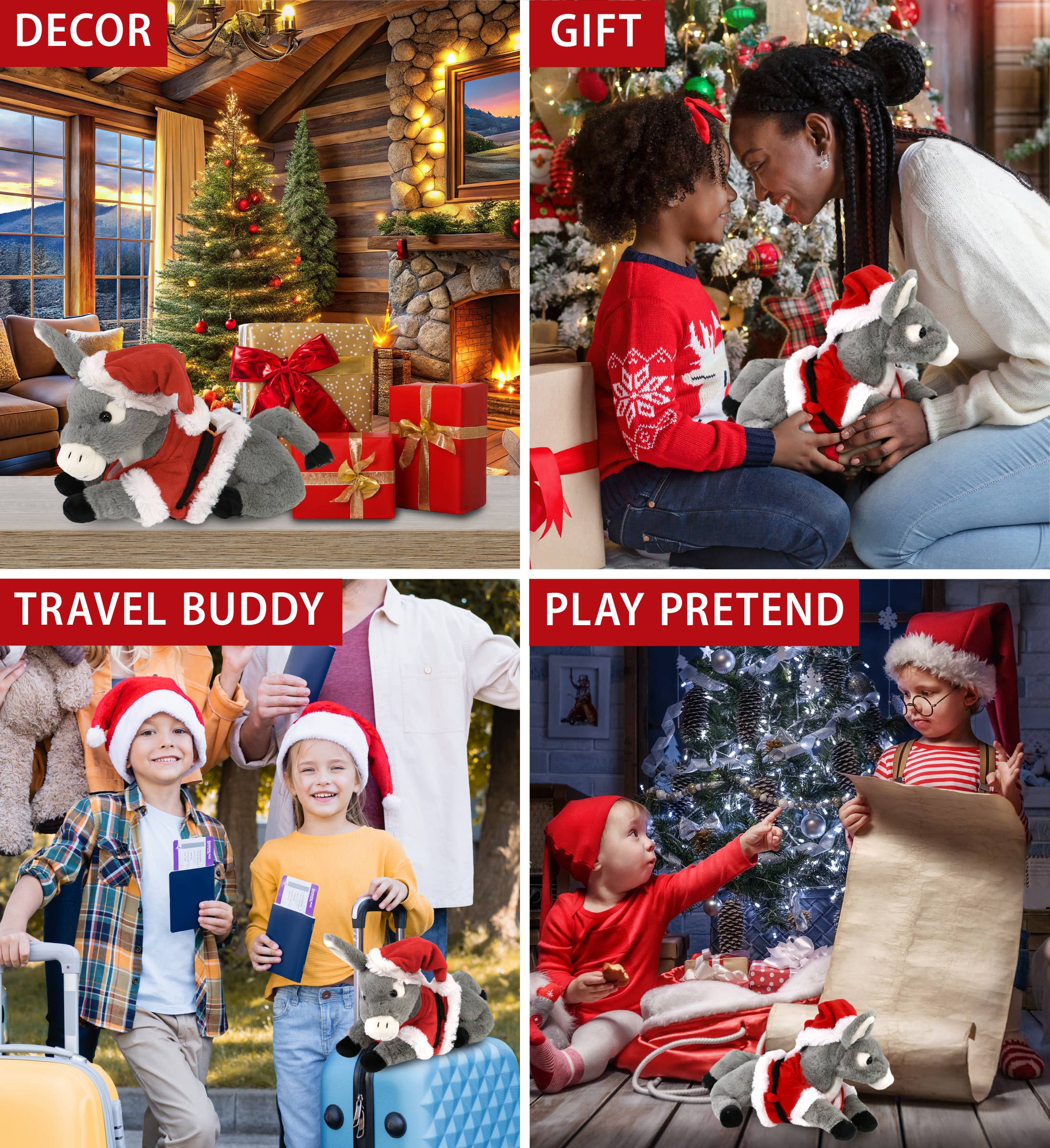 Cota Global – wholesale Fyllda/plyschleksaker - Barn och baby – Plyschjultomte - Supersoft plysch - Liggande åsna 9"3