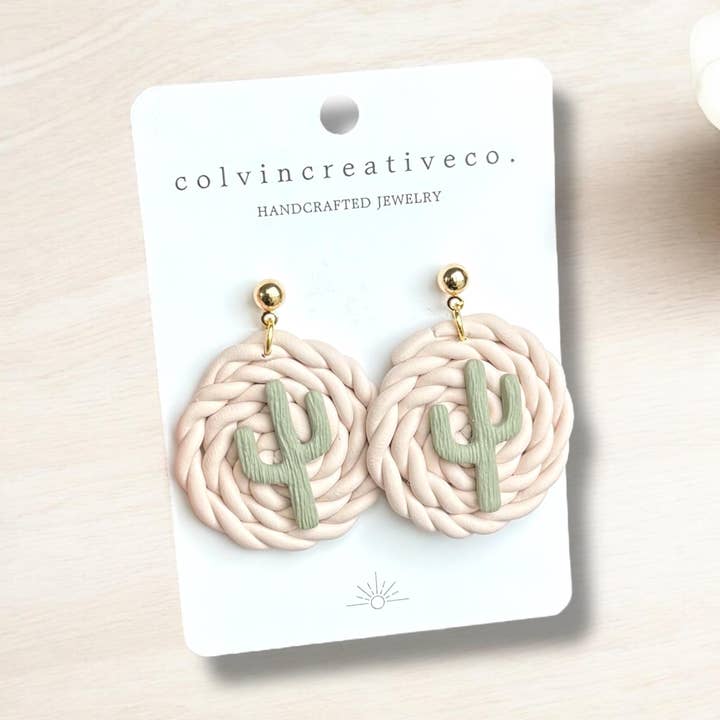 Boho Western Cactus Polymer Clay Desert Earrings Handmade for wholesale by colvincreativeco.
